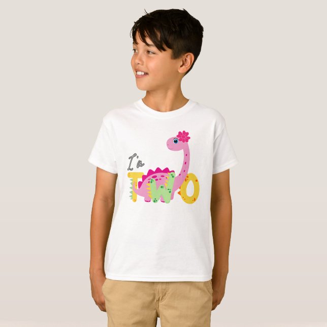 Camiseta Dino TRex Tengo dos hijos de cumpleaños dos de vue (Anverso completo)