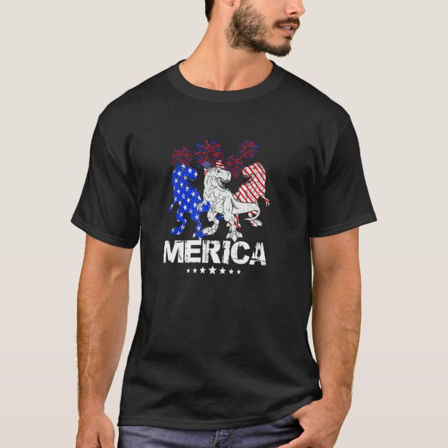 Camiseta Dinos Americanos Hombres Niños Niños Patrióticos M (Anverso)