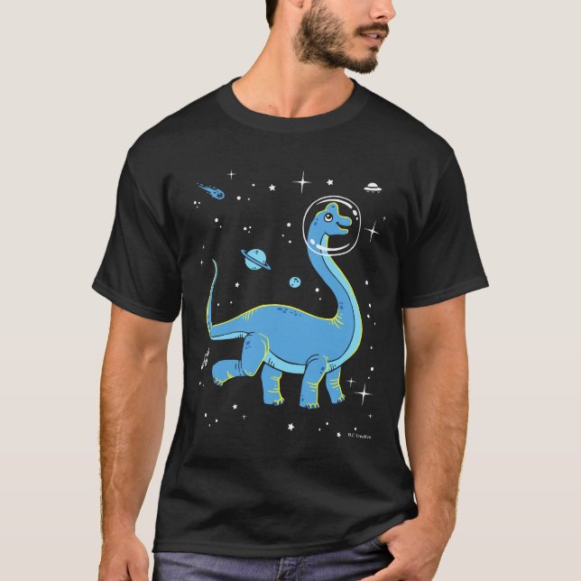 Camiseta Dinos De Brachiosauro Azul En El Espacio (Anverso)