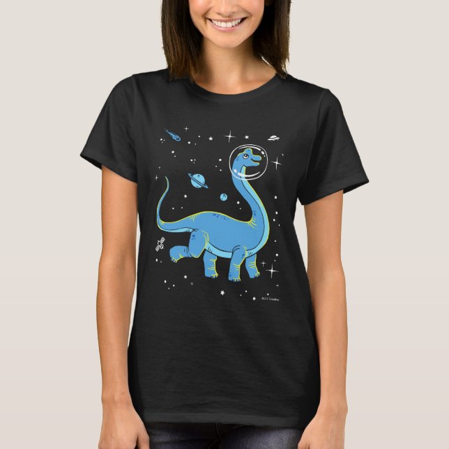 Camiseta Dinos De Brachiosauro Azul En El Espacio (Anverso)