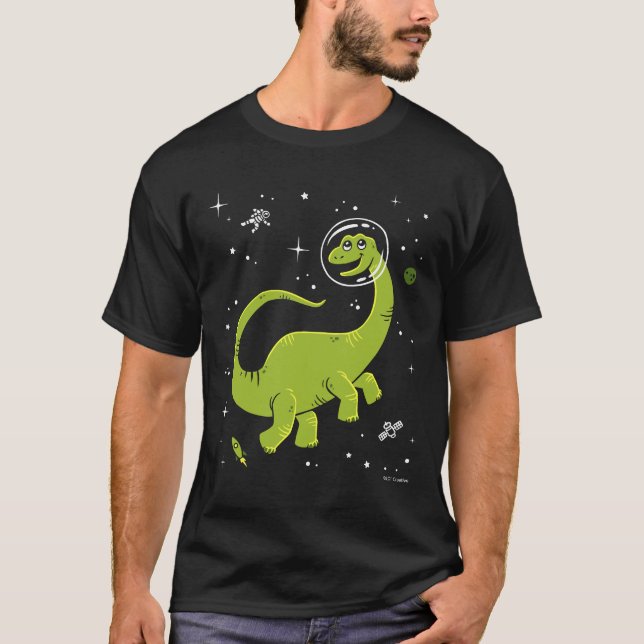 Camiseta Dinos De Brontosauro Verdes En El Espacio (Anverso)
