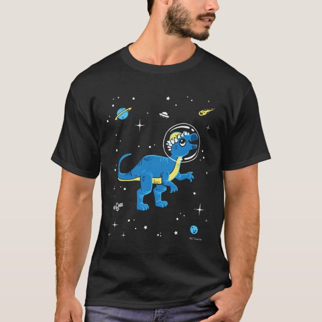 Camiseta Dinos De Paquicefalosaurio Azules Y Amarillos En E (Anverso)