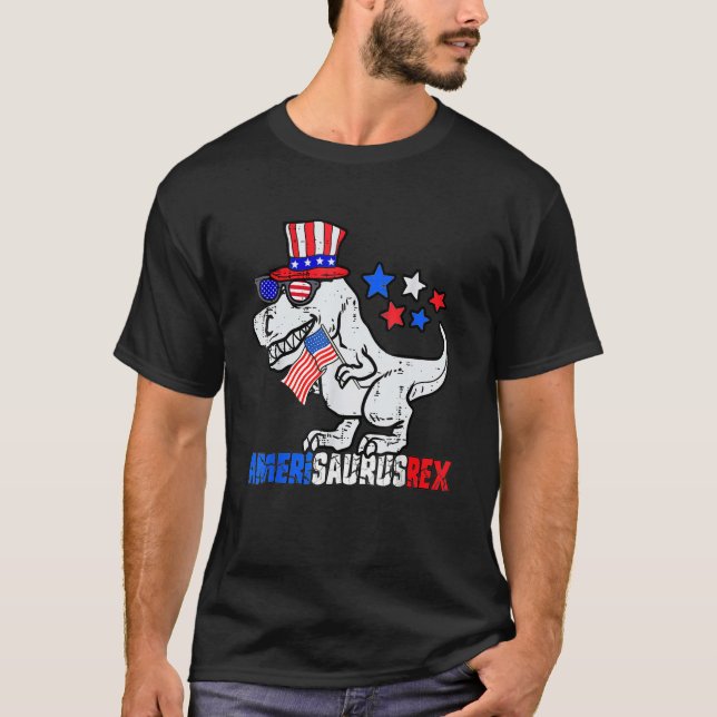 Camiseta Dinosaur 4 de Julio Niños Hombres Amerisaurus Rex (Anverso)