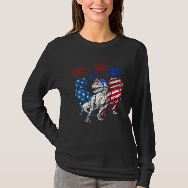 Camiseta Dinosaur 4th Of July American Flag Funny Patriotic (Anverso)