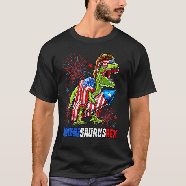 Camiseta Dinosaur 4th Of July Amerisaurus Rex American Flag (Anverso)