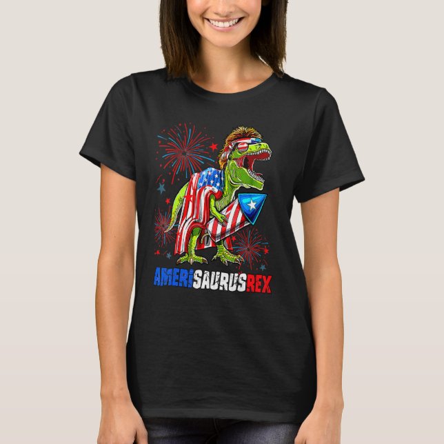 Camiseta Dinosaur 4th Of July Amerisaurus Rex American Flag (Anverso)