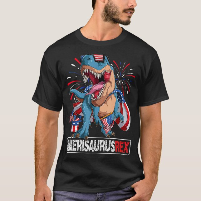 Camiseta Dinosaur 4th of July Boys Girls Men Amerisaurus T  (Anverso)