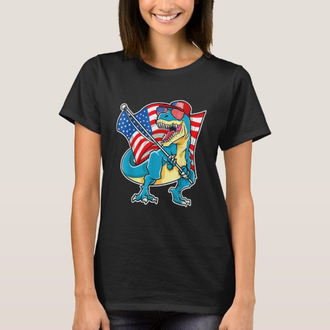 Camiseta Dinosaur 4th Of July Boys Rex American Flag USA (Anverso)