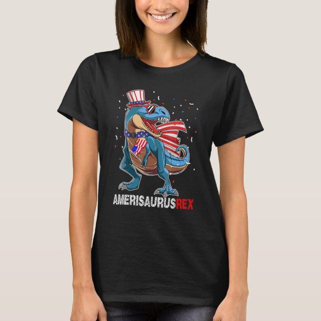 Camiseta Dinosaur 4th Of July  Kids Boys Men Amerisaurus Re (Anverso)