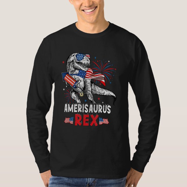 Camiseta Dinosaur 4th Of July  Kids Boys Men Amerisaurus Re (Anverso)
