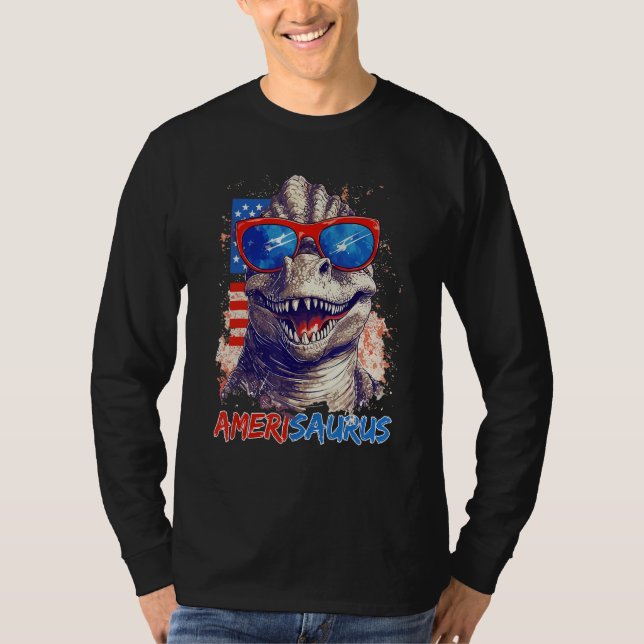 Camiseta Dinosaur 4th of July Kids Boys Men Amerisaurus Rex (Anverso)