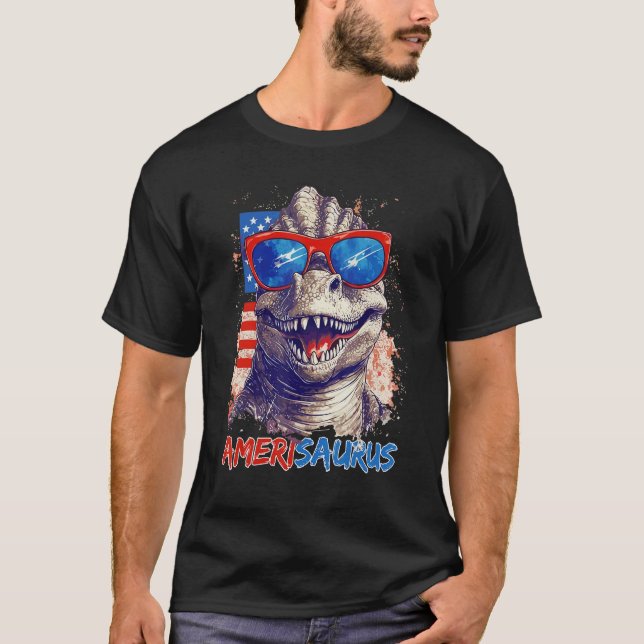 Camiseta Dinosaur 4th of July Kids Boys Men Amerisaurus Rex (Anverso)