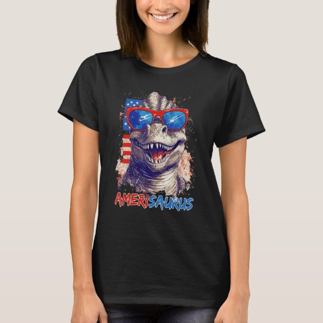 Camiseta Dinosaur 4th of July Kids Boys Men Amerisaurus Rex (Anverso)