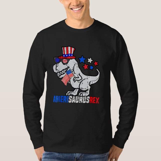 Camiseta Dinosaur 4th Of July Kids Boys Men Amerisaurus Rex (Anverso)