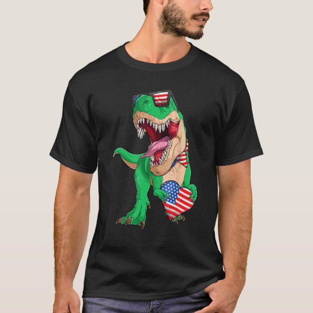 Camiseta Dinosaur 4th of July Kids Boys Rex Flag USA Flag P (Anverso)