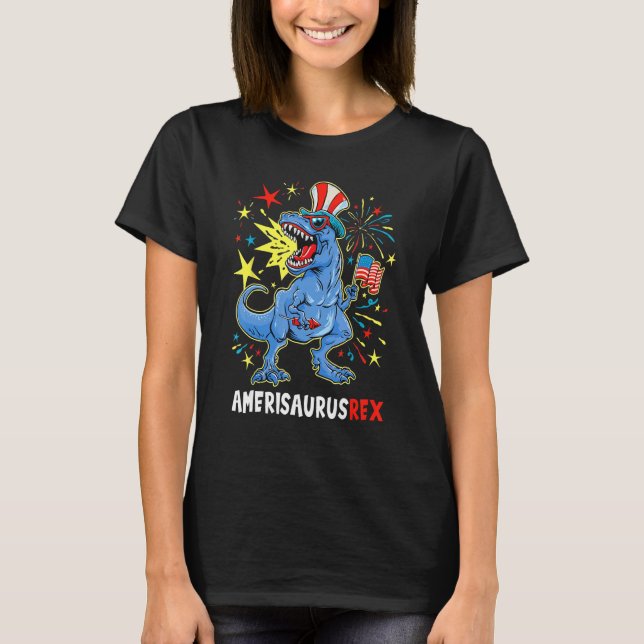 Camiseta Dinosaur 4th Of July US Flag Amerisaurus Res Patri (Anverso)