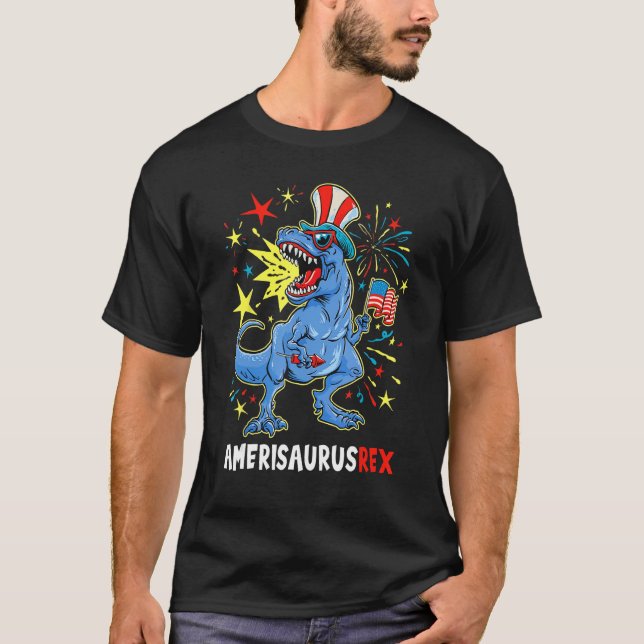 Camiseta Dinosaur 4th Of July US Flag Amerisaurus Res Patri (Anverso)
