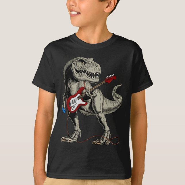 Camiseta Dinosaur Acoustic Electric B Guitar Player  (Anverso)