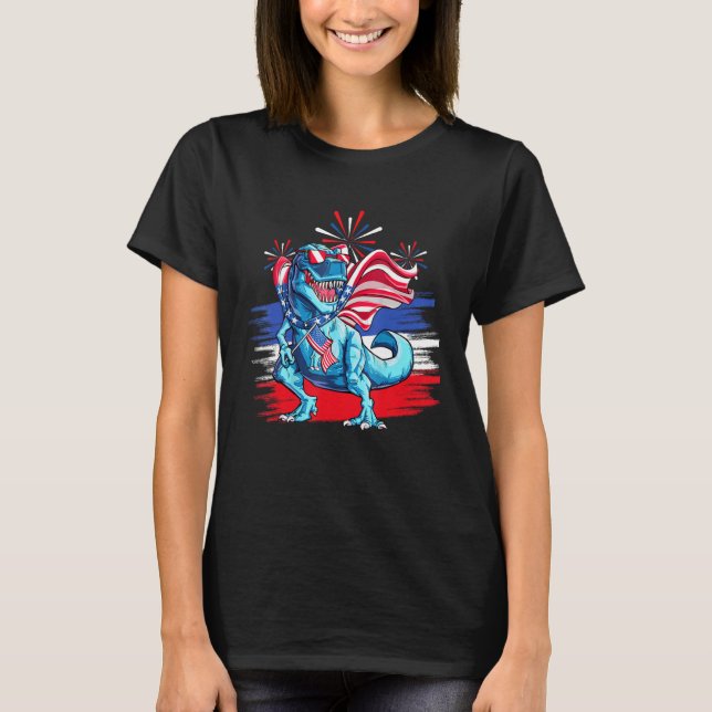 Camiseta Dinosaur American Flag Patriotic Rex  4th of July (Anverso)