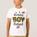 Camiseta Dinosaur Birthday Boy | diseños personalizados T-S<br><div class="desc">Celebrar el cumpleaños con esta camiseta especial,  diseño personalizado</div>