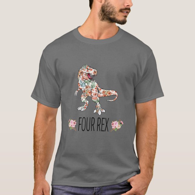 Camiseta Dinosaur Boy 4.º Cumpleaños 4 Años (Anverso)