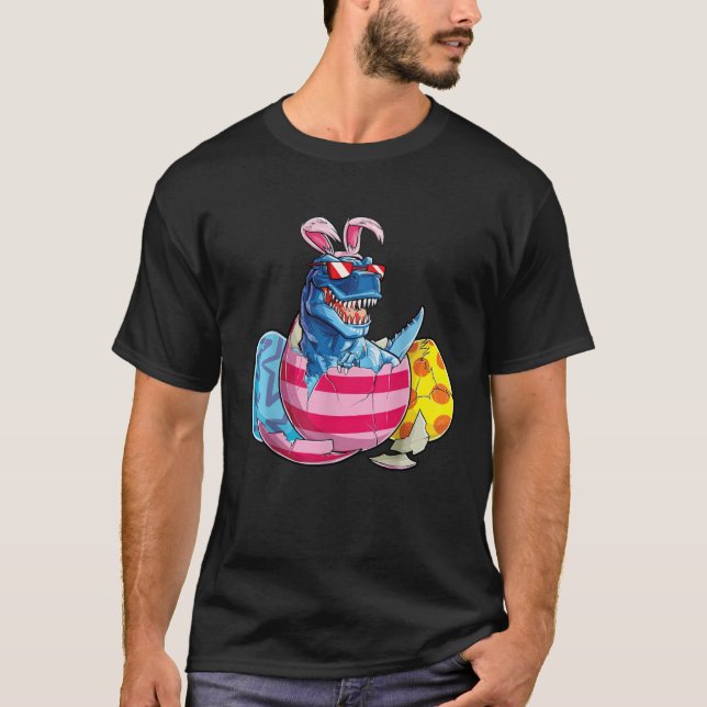 Camiseta Dinosaur Bunny Ears Sunglasses Rabbit Eggs Easter  (Anverso)