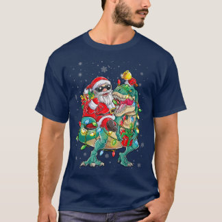 Camiseta Dinosaur Christmas Lights Shirts Santa Riding Dino