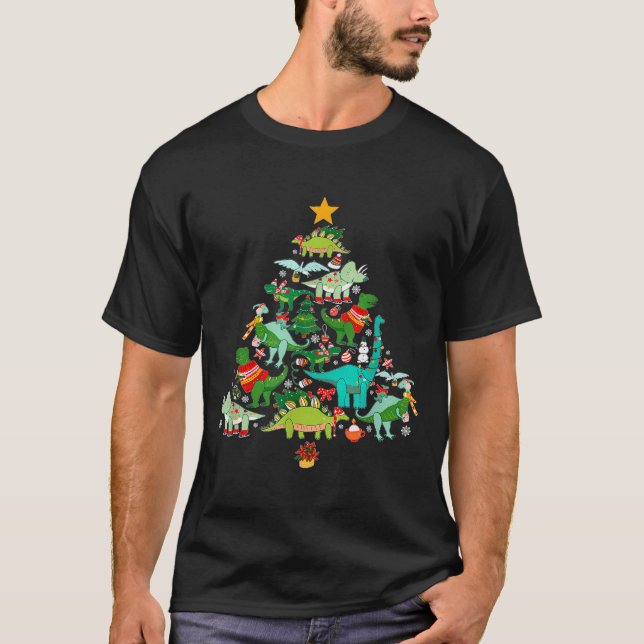 Camiseta Dinosaur Christmas Tree I Believe In Santa And Din (Anverso)