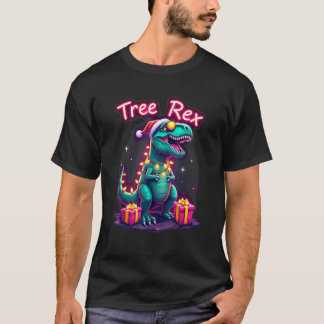 Camiseta Dinosaur Christmas Tree Rex Lights Men Women Boys 