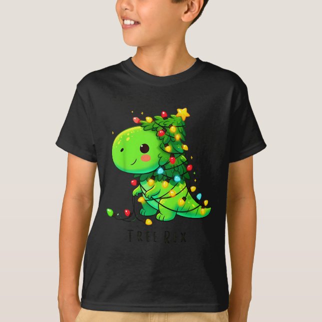 Camiseta Dinosaur Christmas Tree Rex Pajamas Men Boys Xmas  (Anverso)