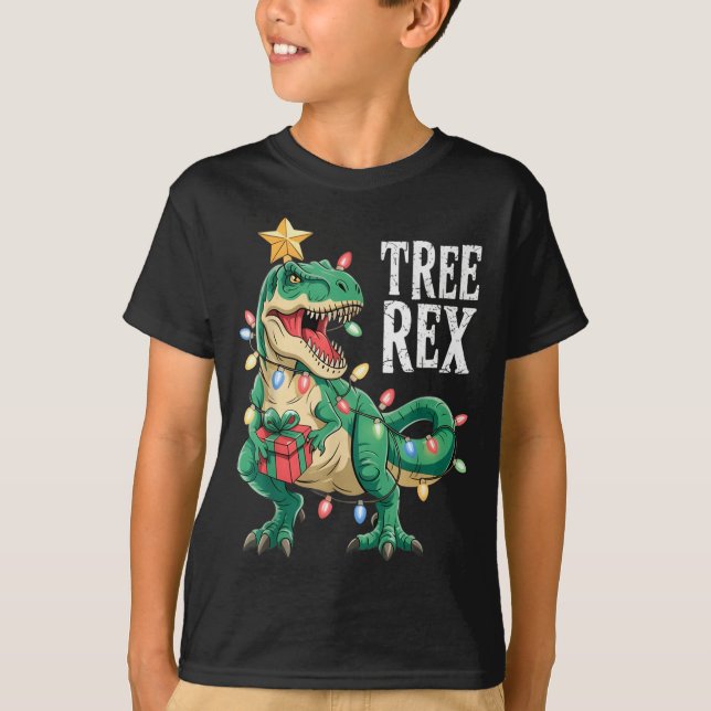 Camiseta Dinosaur Christmas Tree Rex Pajamas Men Boys Xmas  (Anverso)