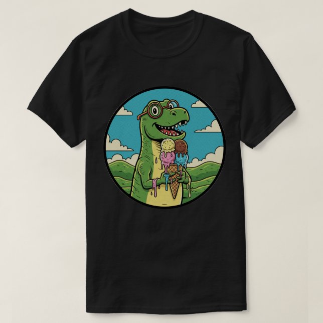 Camiseta Dinosaur Comiendo Helado Dulce Manjar Prehistórico (Diseño del anverso)