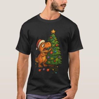 Camiseta Dinosaur Destroying Christmas Tree Funny Holiday
