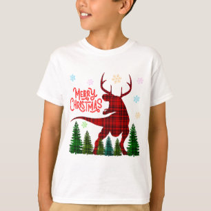Camiseta dinosaur divertido de navidad ciervo cuadros