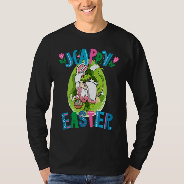 Camiseta Dinosaur Easter Basket With Eggs Happy Easter  1 (Anverso)
