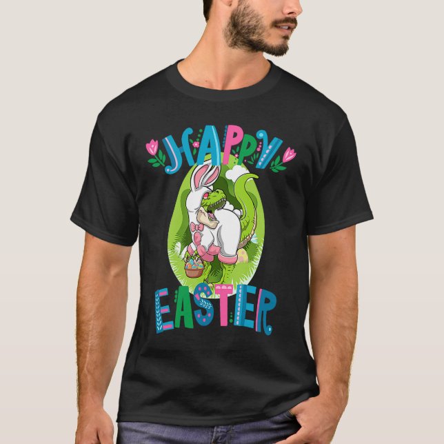 Camiseta Dinosaur Easter Basket With Eggs Happy Easter  1 (Anverso)