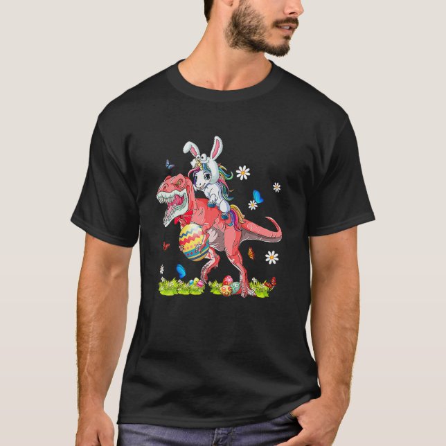 Camiseta Dinosaur Easter Day Unicorn Riding Rex Bunny Costu (Anverso)