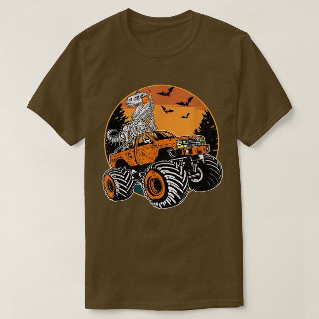 Camiseta Dinosaur Esqueleto Montando Camión Monstruo Hallow (Diseño del anverso)