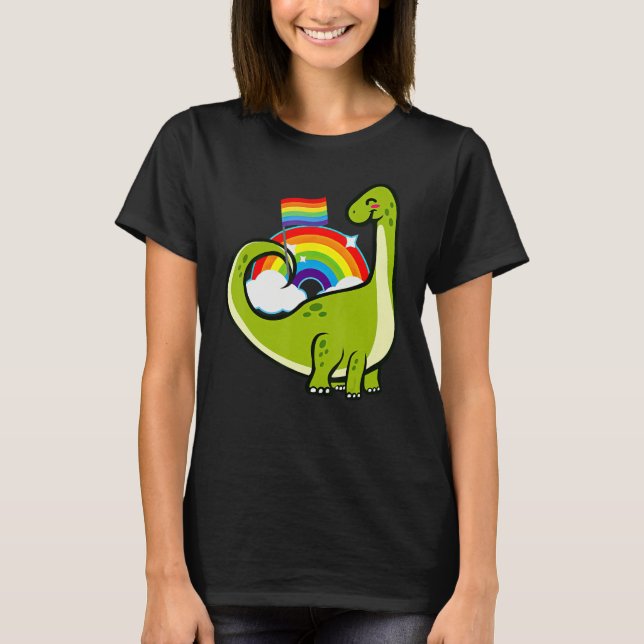 Camiseta Dinosaur Gay Pride Rainbow Flag LGBT Lesbian Bisex (Anverso)