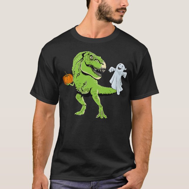 Camiseta Dinosaur Ghost Lazy Halloween Costume Funny T-Rex  (Anverso)