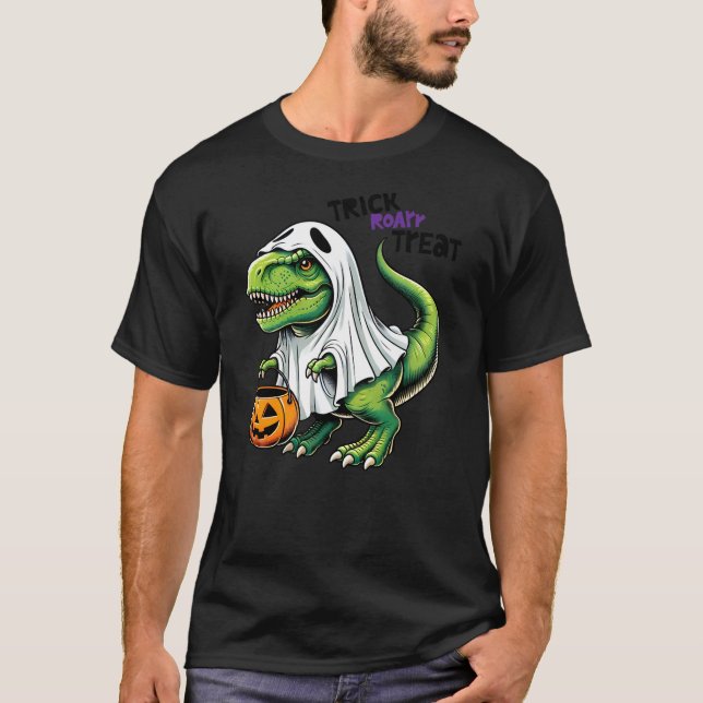 Camiseta Dinosaur Ghost Trick Roar Treat Halloween Dinosaur (Anverso)