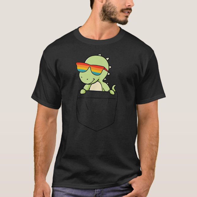 Camiseta Dinosaur In Pocket Funny Cute Dino Rainbow Sunglas (Anverso)