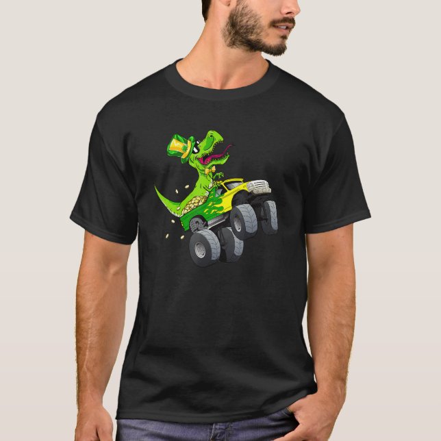 Camiseta Dinosaur Leprechaun Riding Monster Truck St Patric (Anverso)