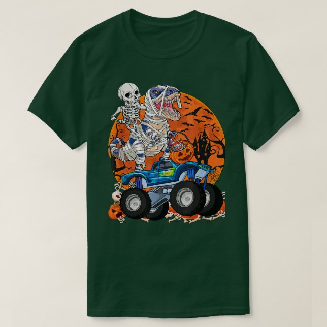 Camiseta Dinosaur Mummy Riding Monster Truck Halloween  (Diseño del anverso)