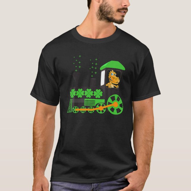Camiseta Dinosaur On Train St Patrick's Day Train Irish Sha (Anverso)