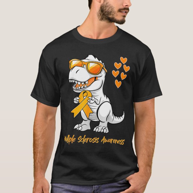 Camiseta Dinosaur Orange Ribbon Support Multiple Sclerosis  (Anverso)
