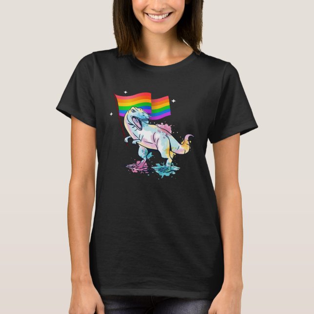 Camiseta Dinosaur Rawr Pride Parade Gay & Lesbian Rainbow F (Anverso)