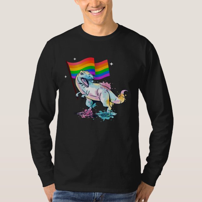 Camiseta Dinosaur Rawr Pride Parade Gay & Lesbian Rainbow F (Anverso)