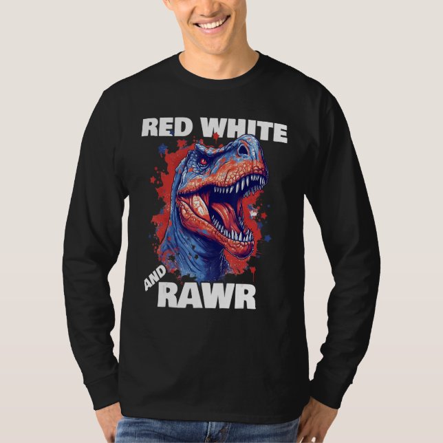 Camiseta Dinosaur Red White Rawr American Flag 4th of July  (Anverso)