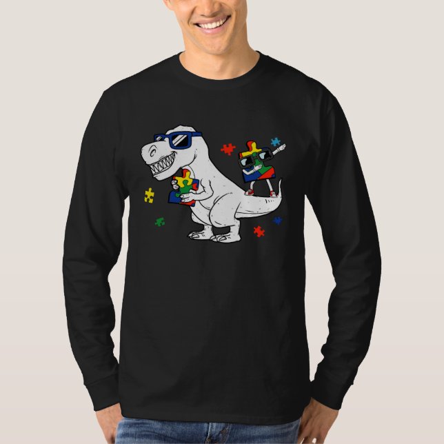 Camiseta Dinosaur Rex Autism Awareness Month Support Puzzle (Anverso)